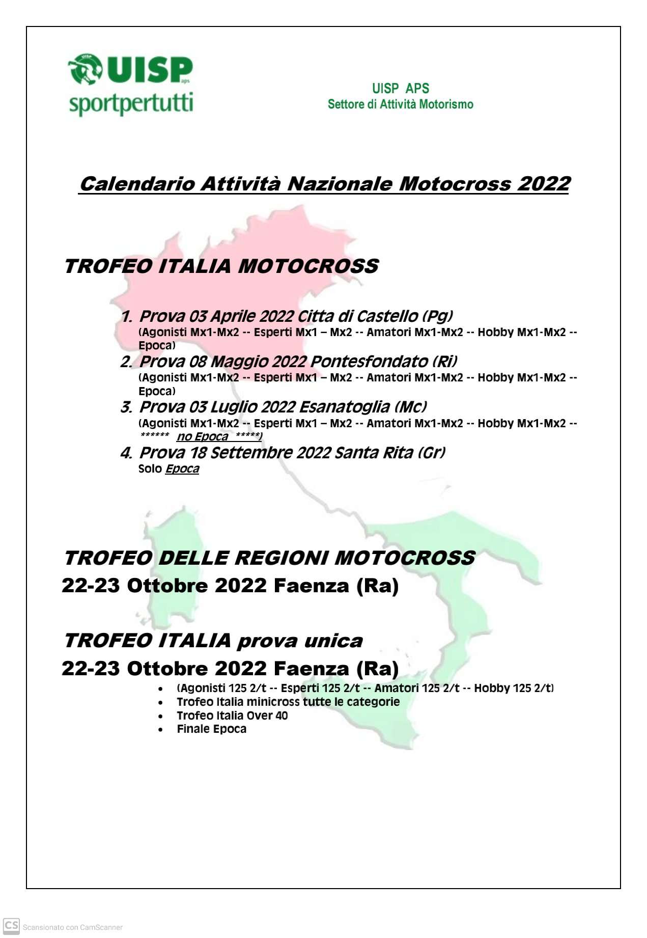 Locandina calendario nazionale 2022 motocross